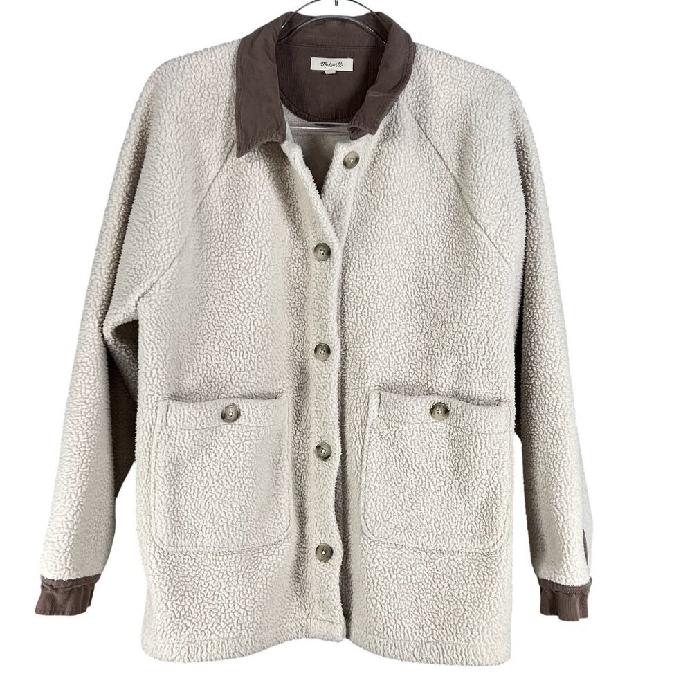 Madewell Womens L Corduroy Trimmed (Re)sourced Sherpa Terry Chore Coat Cozy - Picture 3 of 16